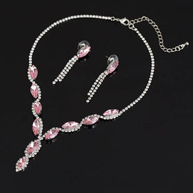 Shining Crystal Tassel Bridal Jewelry Set Luxury Women Cubic Zircon CZ Necklace Earrings Wedding Sets (KJ093)