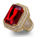 Environmental Brass Copper CZ Ring Street Dance Popular Hiphop DJ NightClub Big Red Stone Ruby Finger Rings Punk Accessories