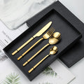 Black Eco-Friendly Stainless Steel Classic Flatware Set with Knife Fork Spoon Square Handles Custom Logo Business Gifts Weddings