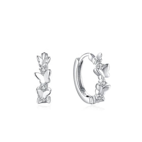 Sweet and Elegant Silver Earrings 925 Sterling Silver Rhodium Plated Zirconia butterfly Hoop Earrings