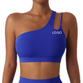Custom Logo Women One Shoulder Crop Sports Bra Hollow Out Running Sexy Seamless Yoga Bra