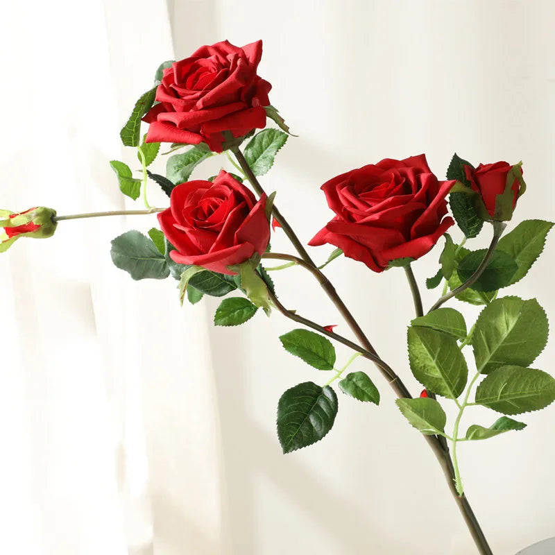 T046 Real Touch Moisturizing Rose 5 Flowers Bulk Wedding Home Decoration Floral Simple Photography Artificial Flower Props