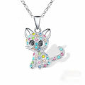 Girls Cute Cat Pendant Necklace for Women Children Fashion Colorful Crystal Cartoon Animal Necklaces Jewelry Gifts