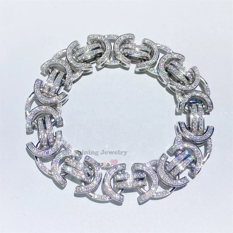 15mm Sterling Silver 925 Vvs Moissanite Diamond Hip Hop Iced Out Byzantine Bracelet