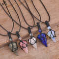 Small Point Pendant Wrap Healing Crystals Chakra Necklace Gemstone Pendulum Crafts Jewelry with Rope Chain for Party or Wedding