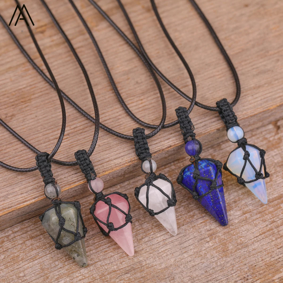 Small Point Pendant Wrap Healing Crystals Chakra Necklace Gemstone Pendulum Crafts Jewelry with Rope Chain for Party or Wedding