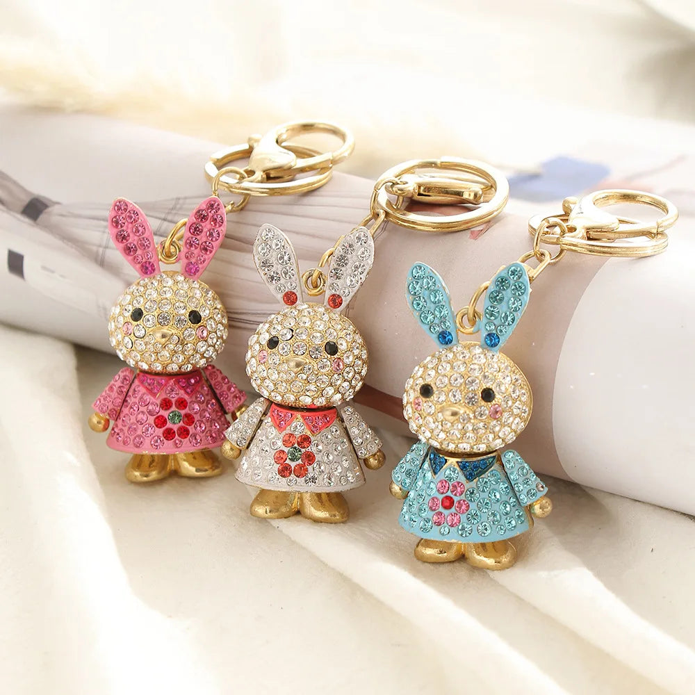 Luxury Fashion Key Rings Full Crystal Cute Rabbit Keychain Car Key Pendant Metal Key Chains
