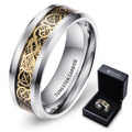 Silver Plated Beveled Edge Gold Celtic Black Carbon Fiber Inlay Tungsten Carbide Rings Men Wedding Bands Jewelry for Women Men