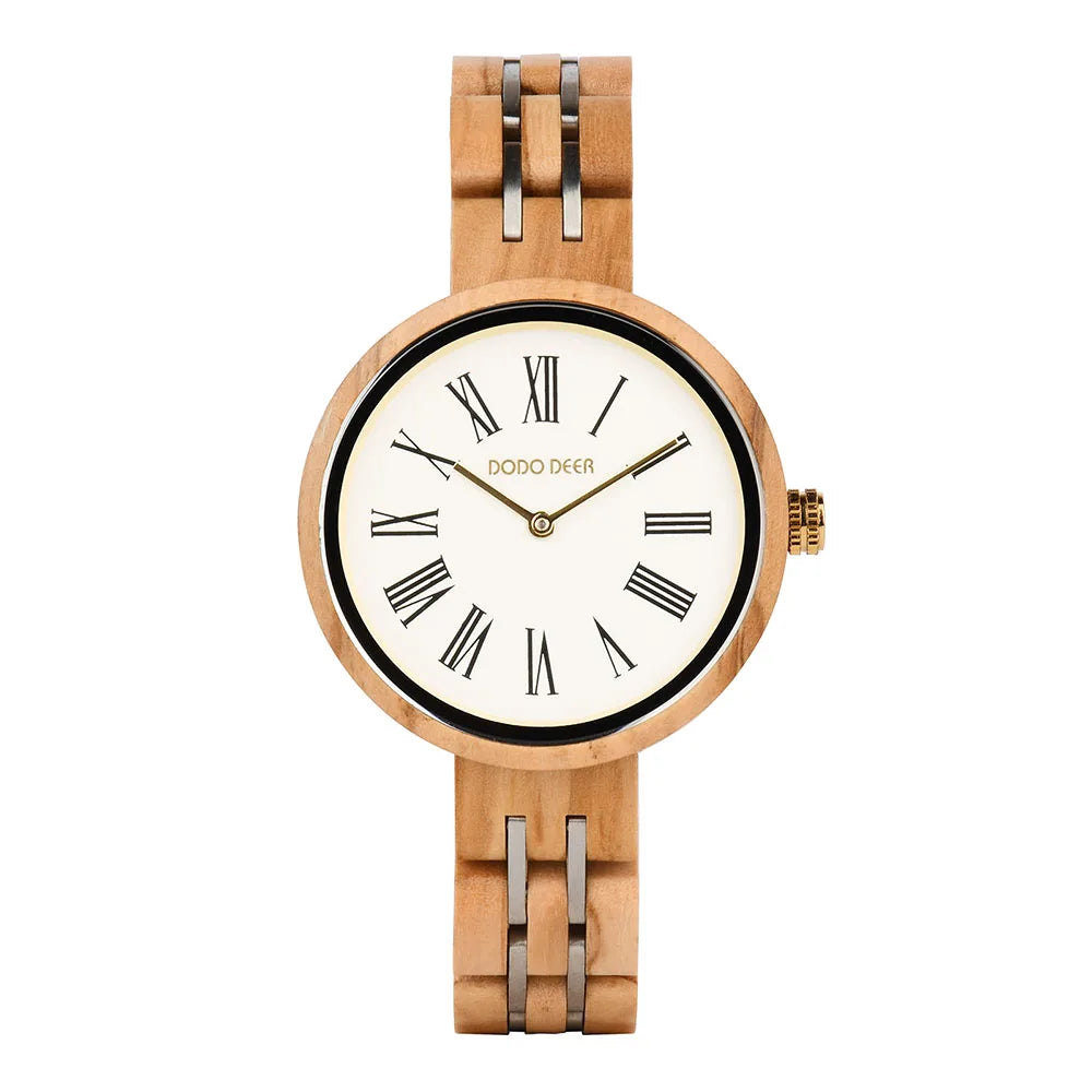 2023 Women's Luxury Antique Fashion Watches Private Label OEM Custom Logo Natural Wood Dial with Stainless Steel Band Wholesale