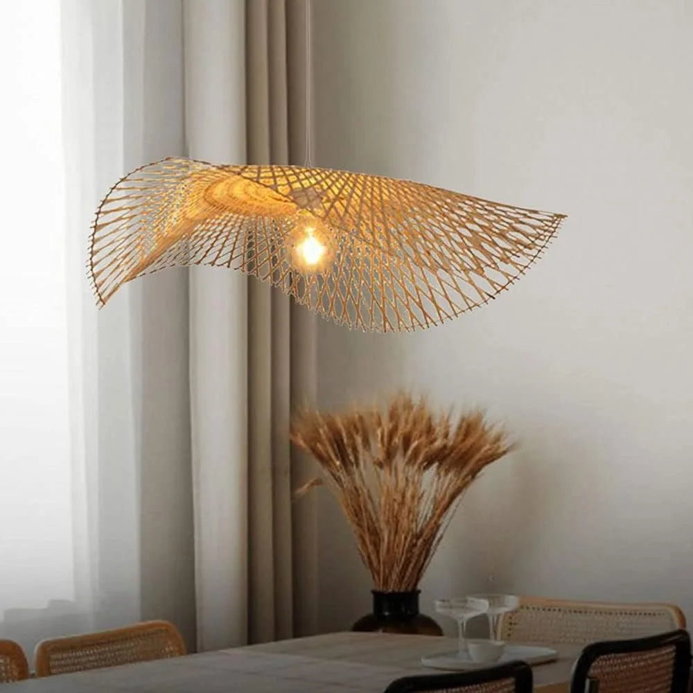 Hand Woven Bamboo Pendant Lamp Hanging Lighting Fixture Chandeliers Lamp Shade Home Living Room Kitchen Hotel Island Resort