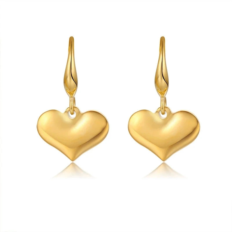 Cute Vintage Peach Heart Pendant Earrings with Solid Gold Plating Stainless Steel Hooks Earring for Women