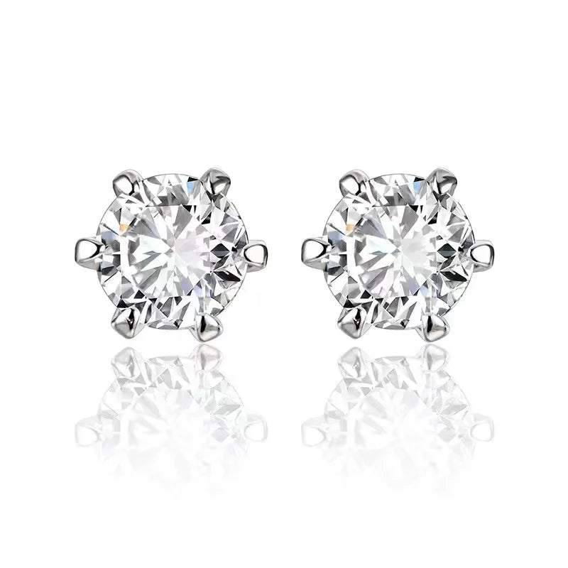 Classic Luxury 925 Sterling Silver Round Brilliant Cut Inlaid 6.5mm Cubic Zirconia Fashion Women's Earrings Wholesale