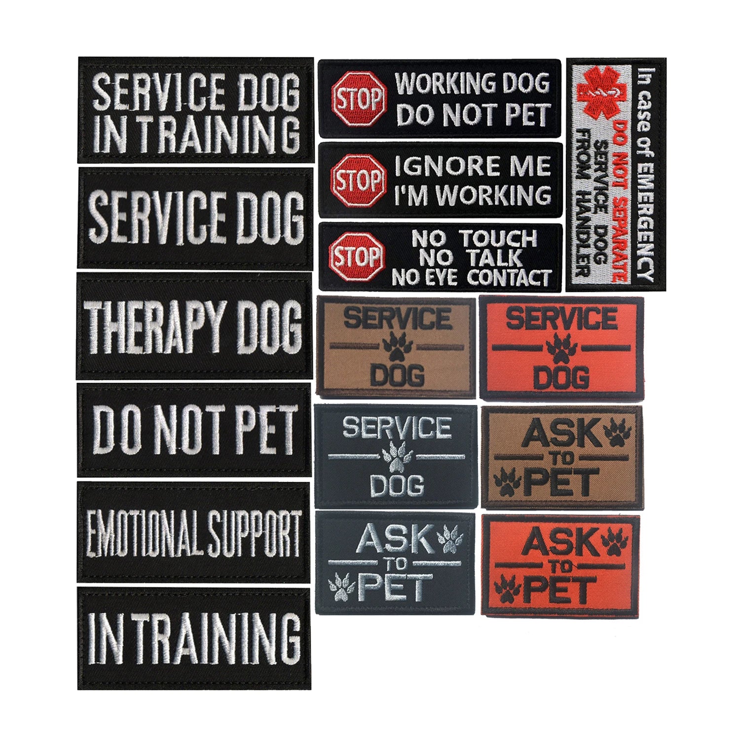 Service Dog K9 Rectangle Embroidered Patches With Hook and Loop