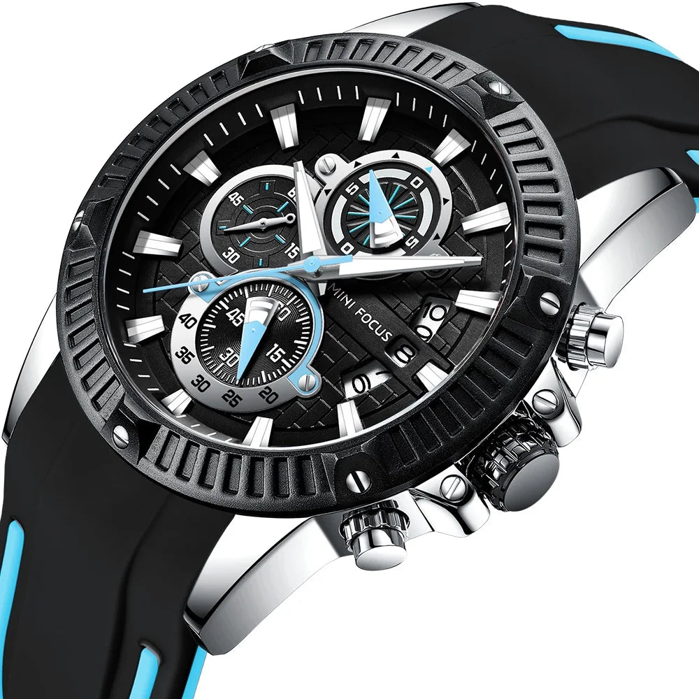 MINI FOCUS New Hot Sale 0244 Man Watch Waterproof Silicone Wristwatches Luxury Business Quartz Watches for Men Relogio Masculino