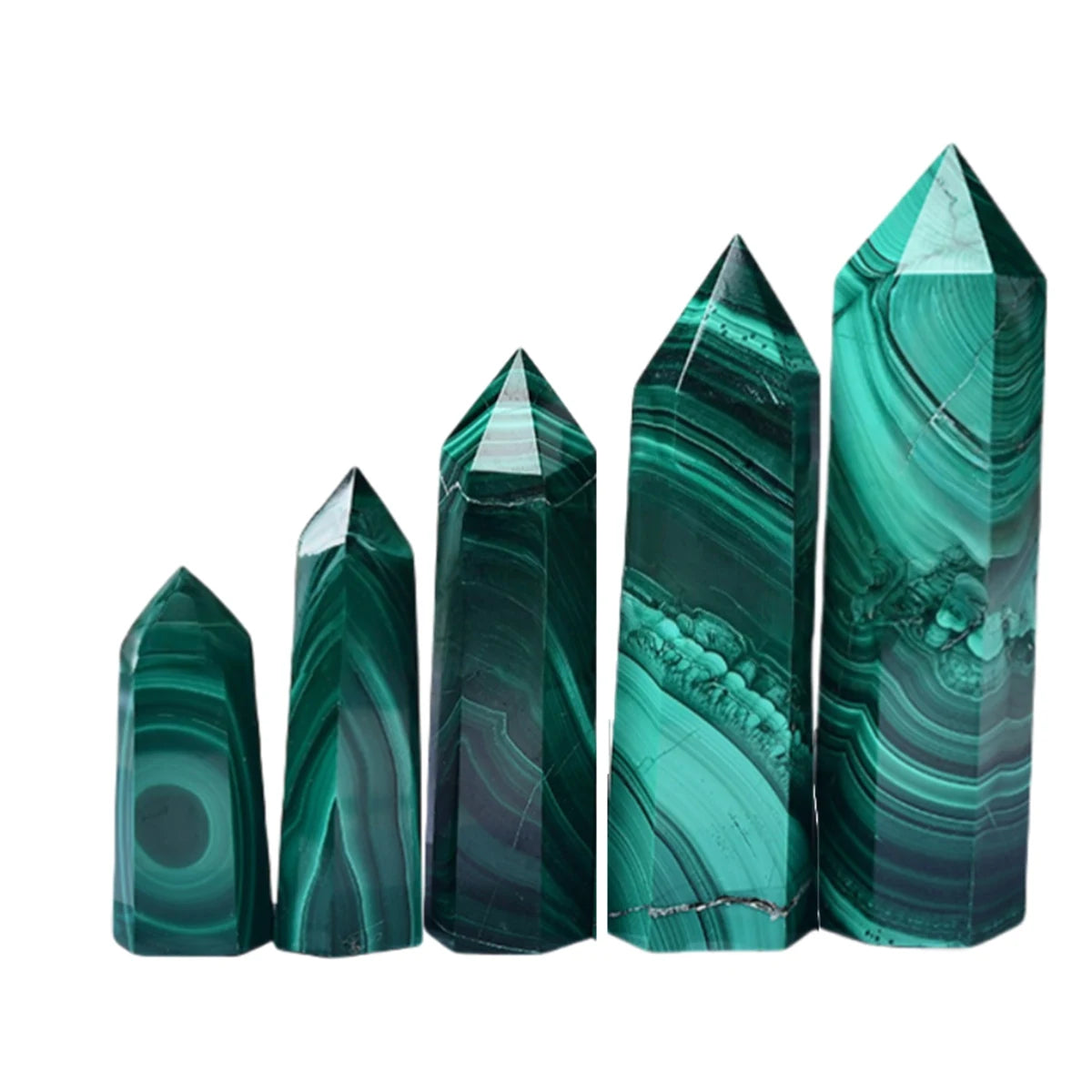 Multi-Sized Natural Malachite Stone Crystal Hexagonal Pillar Decoration Office Ornament Charms Tower Stone Crafts DIY Gift