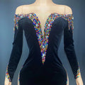 Summer Casual Plus Size Off Shoulder Velvet Mini Sexy Short Prom Dresses Singer Black Party Dress Sexy Women Stage Show Dress