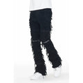 Custom Men's Ripped Distressed Baggy Jeans Black Stonewashed Embroidery Letter Print Denim Pants Y2K Grunge Streetwear
