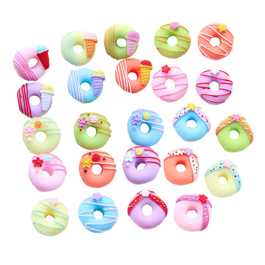 Kawaii 24mm Flower Ice Cream Star Pattern Round Miniature Resin Donut Charms for Diy