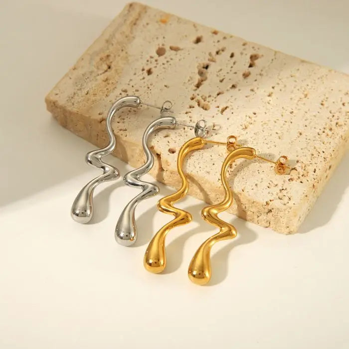 Fashion Geometric Exaggerated Irregular Liquid lava Drop Earrings Stainless Steel Gold Plated New Statement Earring Jewelry