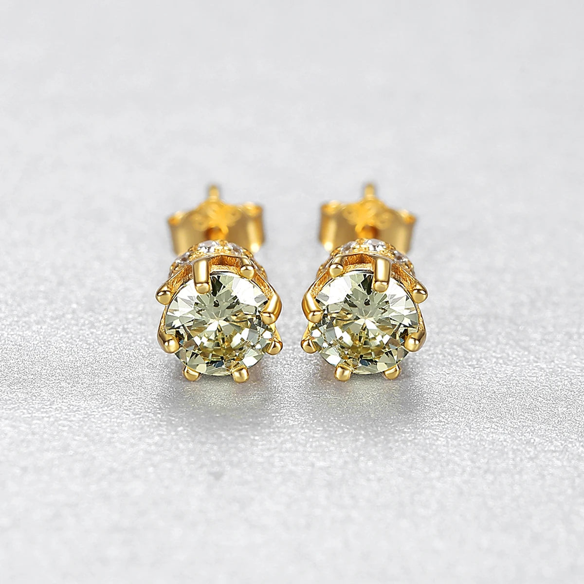 CZCITY Round Stud Earrings Gold Plated Jewelry 925 Sterling Silver Small Zircon Diamond Stud Earrings