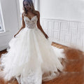 Luxury Princess a Line Appliques Lace Sequins Beading Wedding Dress Backless Spaghetti Strap Vestido De Novia 2025 Bridal Gowns