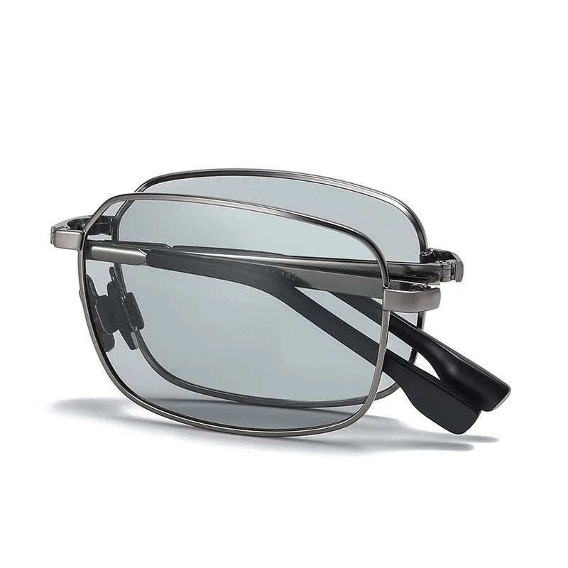 Custom Logo Men's Photochromic Folding Sunglasses Square Outdoor Polarized Coffee Gray Frame Comfortable Driving Sun Glasses
