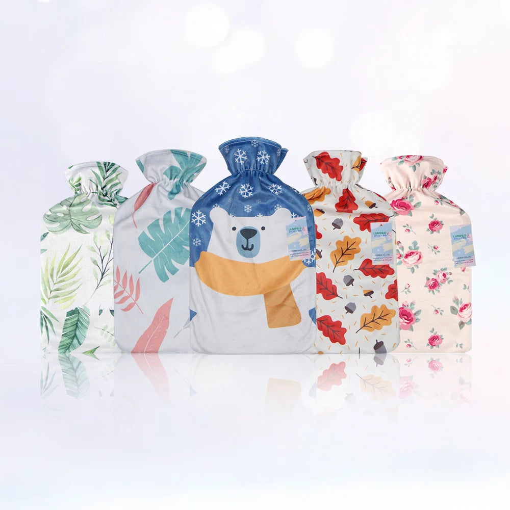 Soft Fleece Custom Pattern Rubber Hot Water Bottle Hot Water Bottle 2000ml with Cover