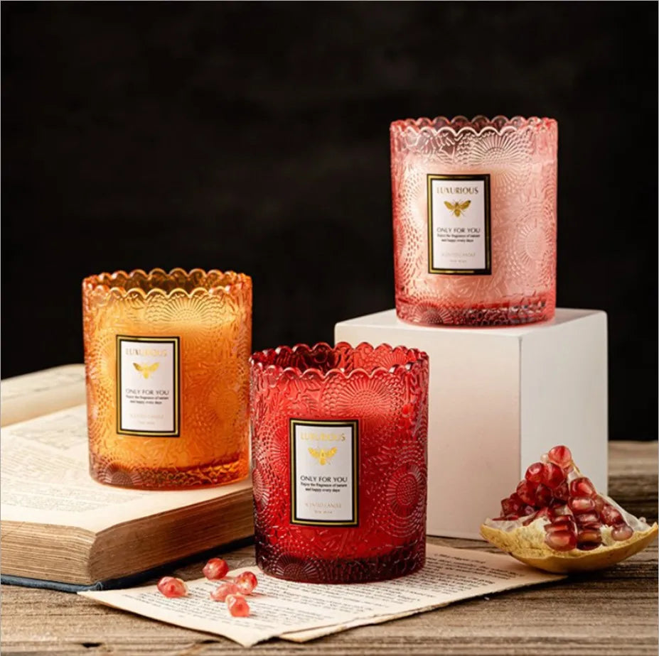 Homemade Candle Material Container Glass Jars for Scented Candles Embossed Candle Making Jar