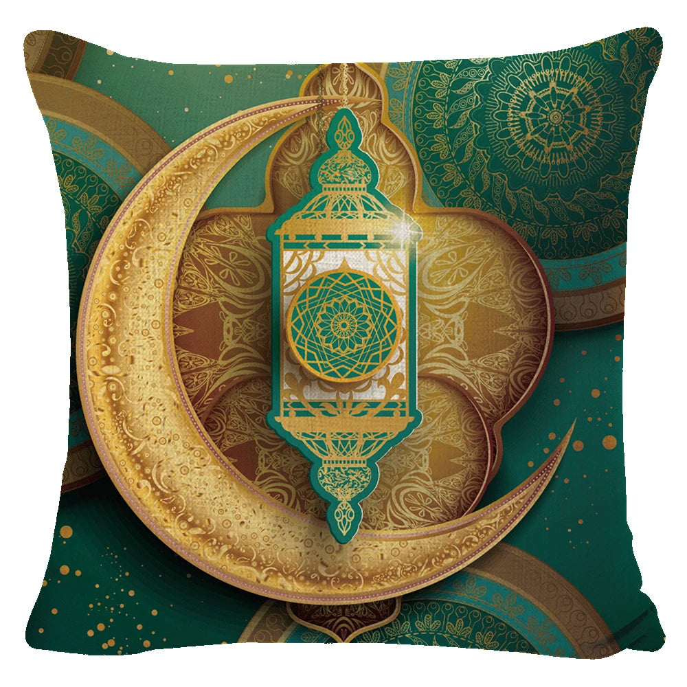 Islamic Design Throw Pillow Case Golden Moon Koran Cushion Cover for Ramadan Eid Al Adha Supplies Home Hospital Hotel Decor
