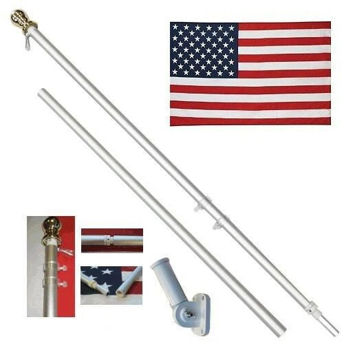 6 ft Wall Mount Flagpole Aluminum Flag Pole With Rotating Rings Rust Free Gold Ball Top Retractable Flagpole