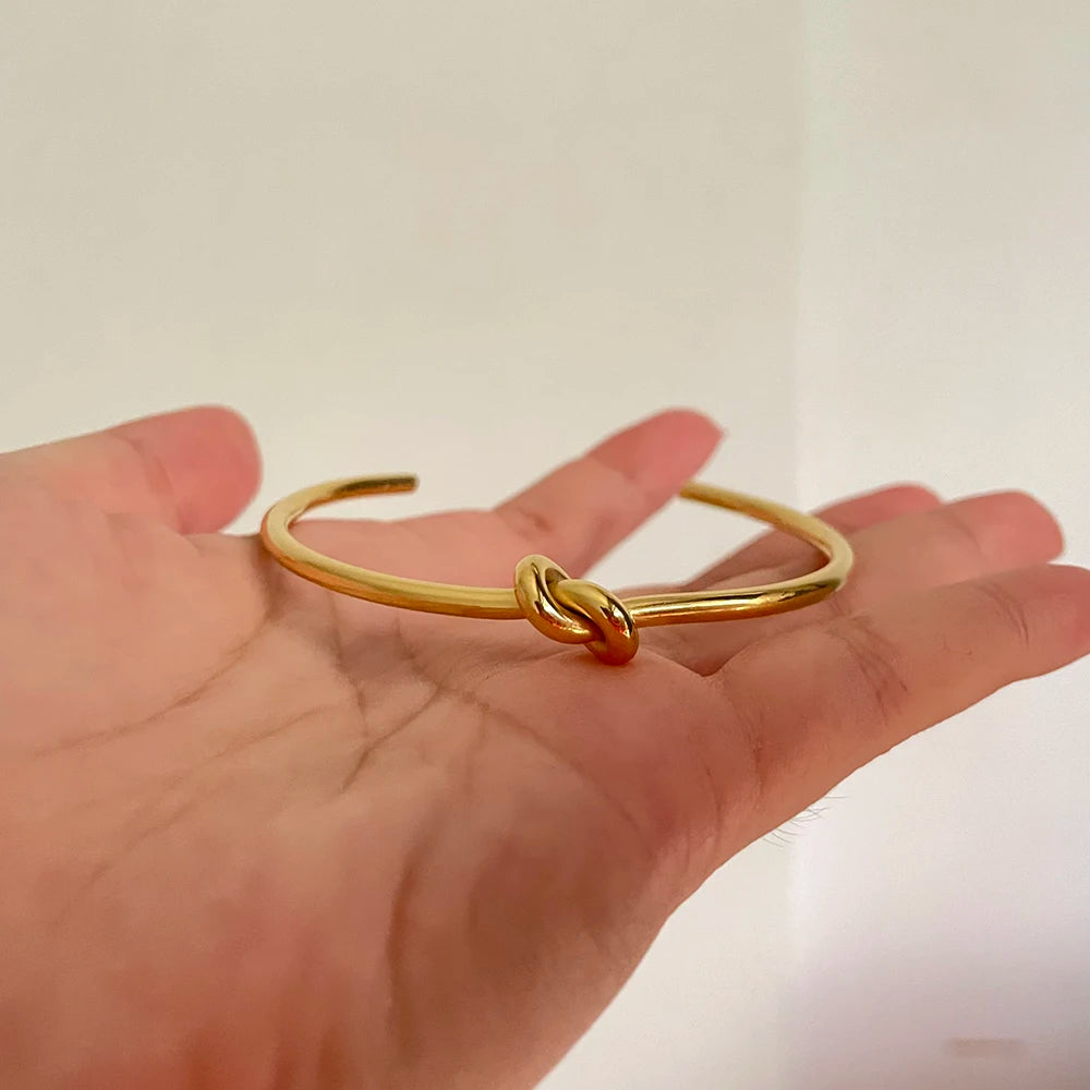 Chunky Knotted 316L Stainless Steel Bangle Open 18K Gold Plated Bangles Women Vintage Minimalist Titanium Steel Jewelry 2021 Hot