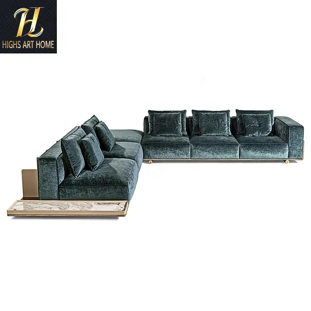 Italian Light Luxury Sofa L Shaped Turn Corner Combination Flannelette Sofa High End Villa Living Room Furniture