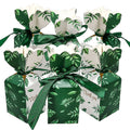 Custom DAZZLE Brand Kraft Paper Foldable Candy Favor Boxes Handle for Wedding Birthday Party Candle Gifts-Deep Green Ribbon
