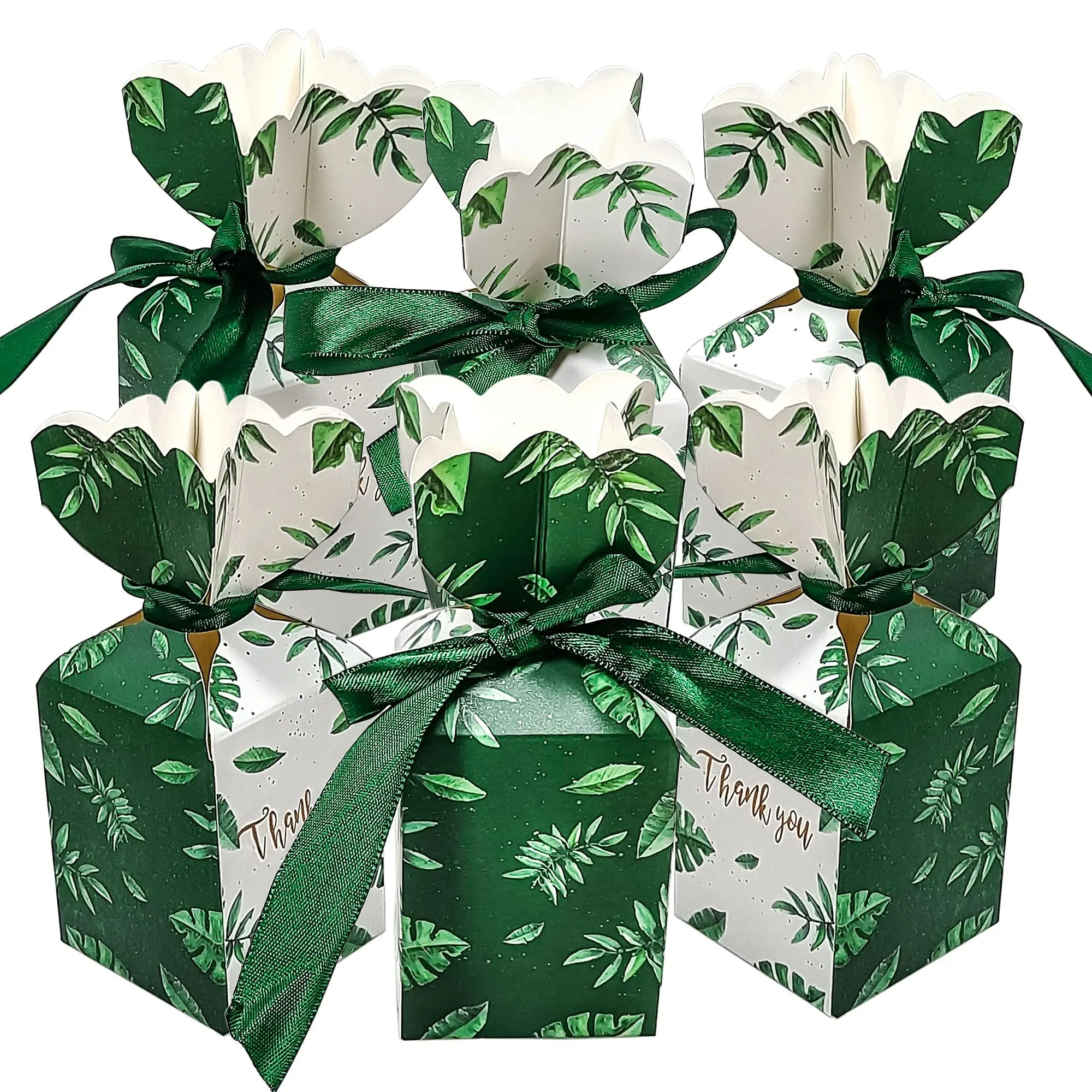 Custom DAZZLE Brand Kraft Paper Foldable Candy Favor Boxes Handle for Wedding Birthday Party Candle Gifts-Deep Green Ribbon
