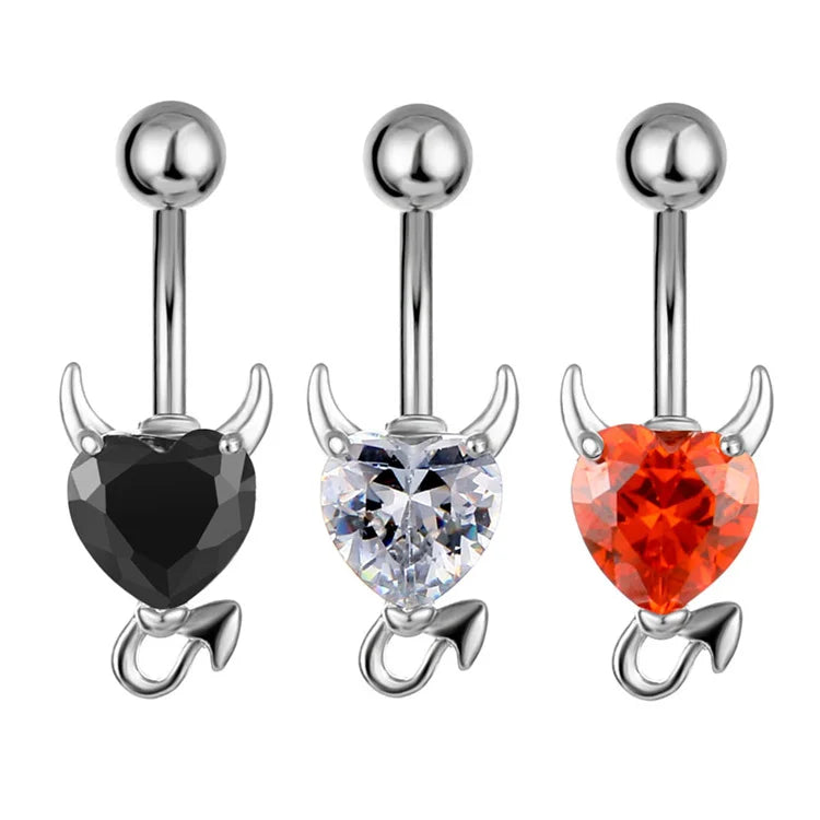 Hot Sale Fashion Zircon Little Devil Heart Shaped Belly Button Nail Wholesale Piercing Jewelry