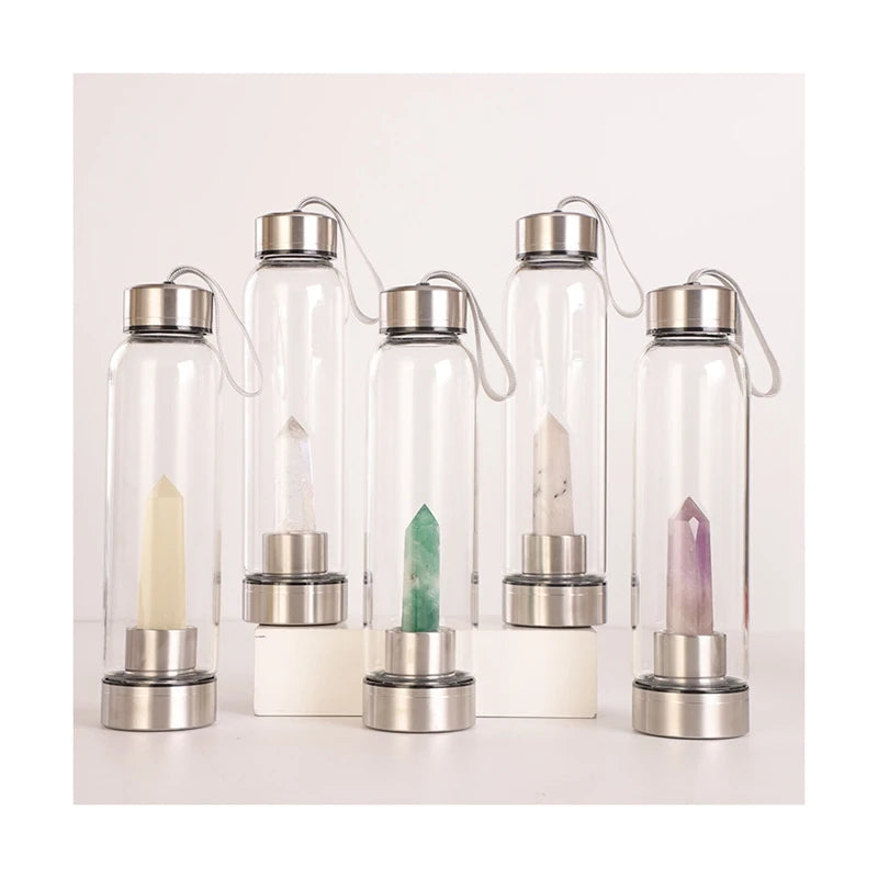 2023 Amethyst Crystal Infused Water Bottle with Crystals Healing Stones 500ml Energy Crystal Infused Water Bottle