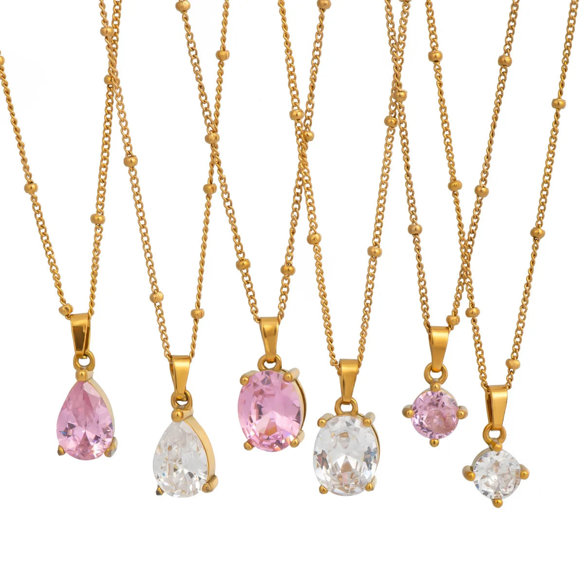 DAIHE Fashion Dainty Geometric Zircon Pendant Necklace Non-tarnish PVD Gold Plated Stainless Steel Beads Chain Necklace Jewelry
