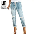 Liu Ming Customized Hot Sale Fashion Woman Casual High Waist Pants Plus Size Denim Ripped Jeans