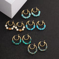 Fashion Natural Stone Copper Gold-Plated Earrings Simple Turquoise Beaded Crescent Moon Hoop Earrings Wholesale