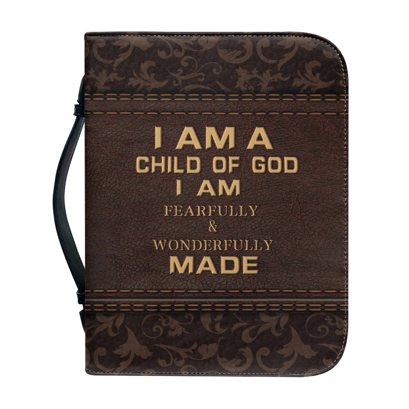 Men Women's Leather Bible Cover with Large Capacity Print Demand Planner Cover Handle Zipper Closure Pen Slots Pockets Bible Bag