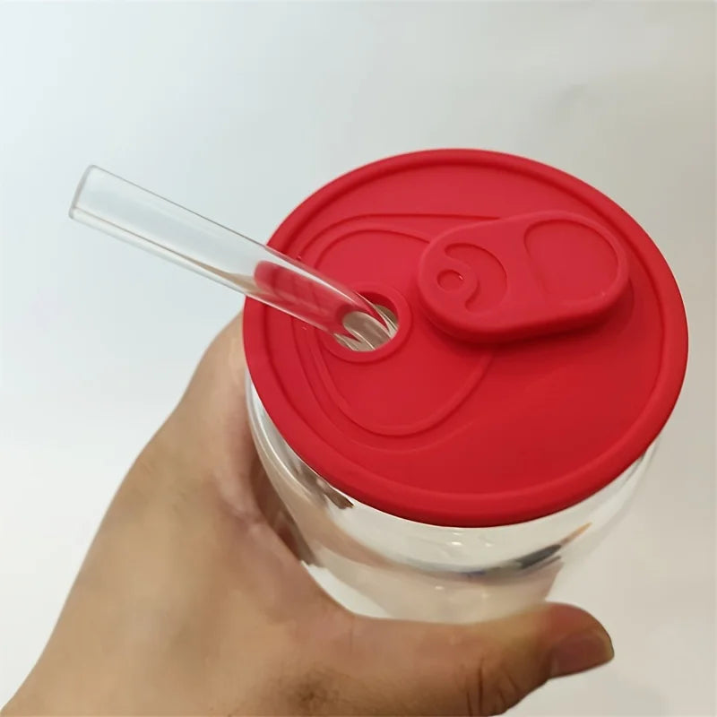Reusable Recyclable Colored Food Grade Silicone Glass Can Lids Covers for 16 oz 20 oz Cola Can Shaped Glass Mug Cup