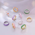 Stylish Colorful Cubic Zircon Rings Sweat Endurable Gold Silver PVD Plating Stainless Steel Eternity Bands for Party Anniversary