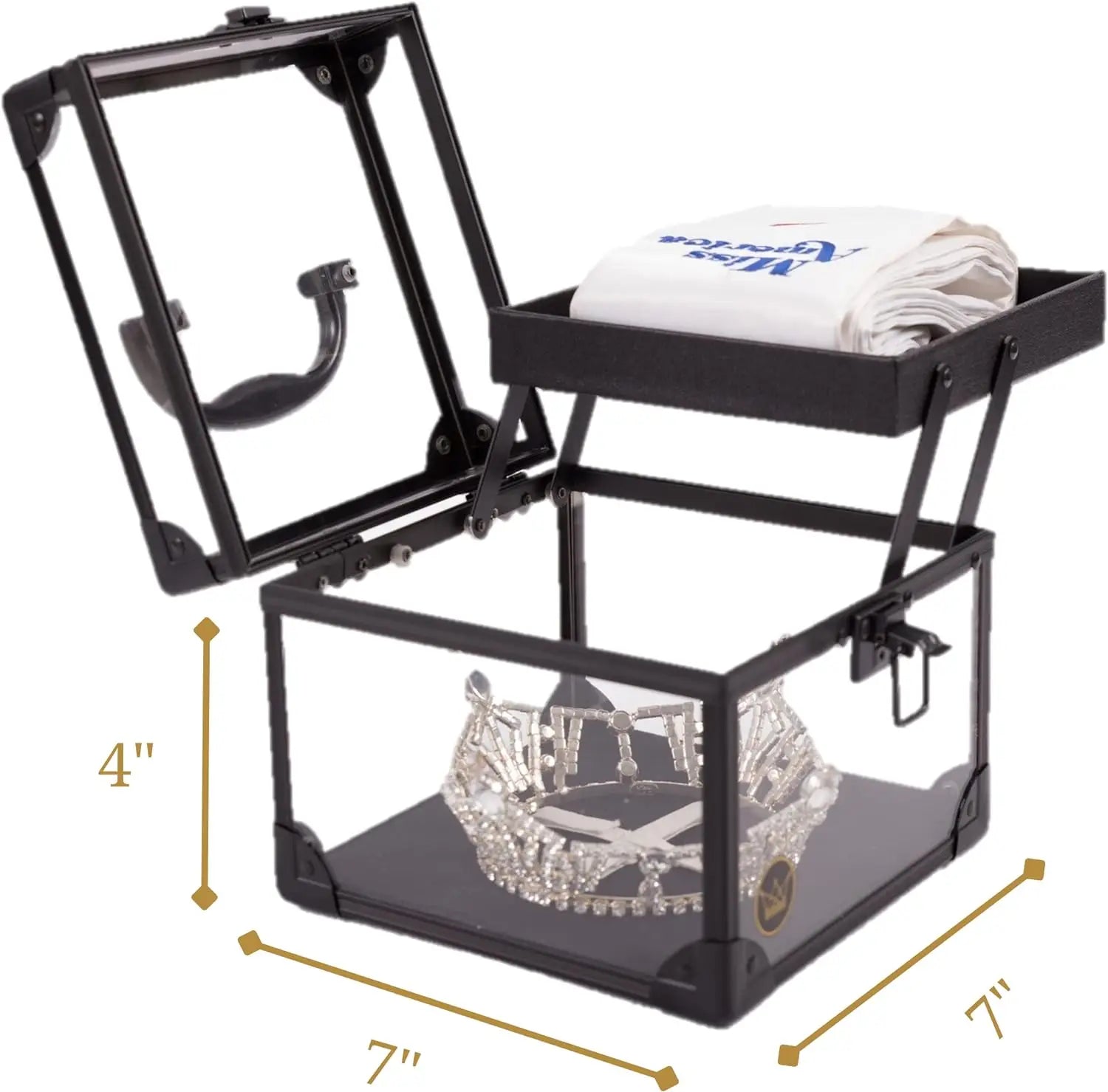 Clear Crown Display Case With Handle Pageant Tiara Storage Box and Sash Holder Travel Carrying Tool Case for Pageants
