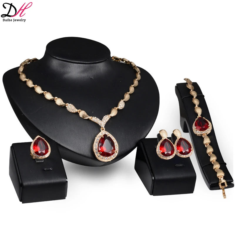 Bridal Party Wedding Jewelry Set Crystal Creative Necklace Earrings Bracelet Ring Four-piece Set African Jewelry Set