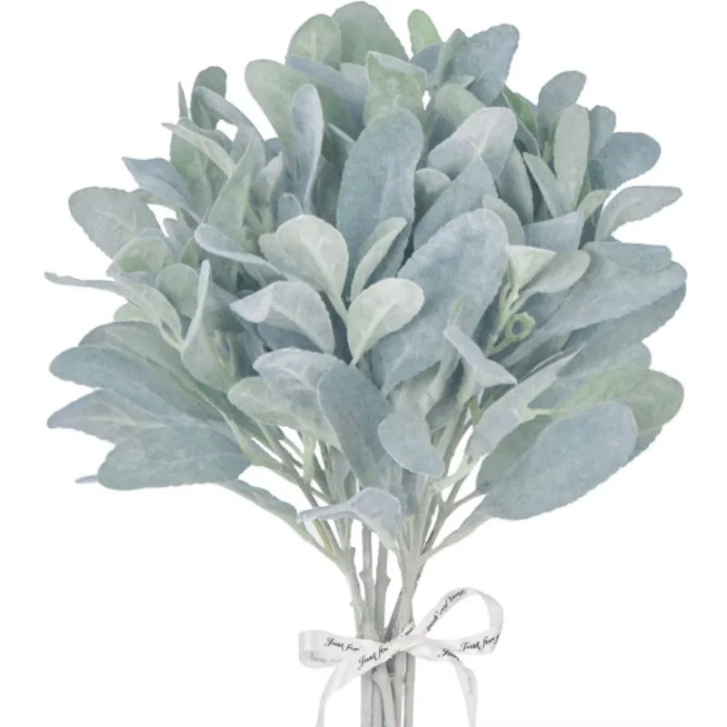 Artificial Lambs Ear Stems Flocked Greenery Solid Spray Rabbit Ear Leaves for Home Wedding DIY Craft Floral Arrangement