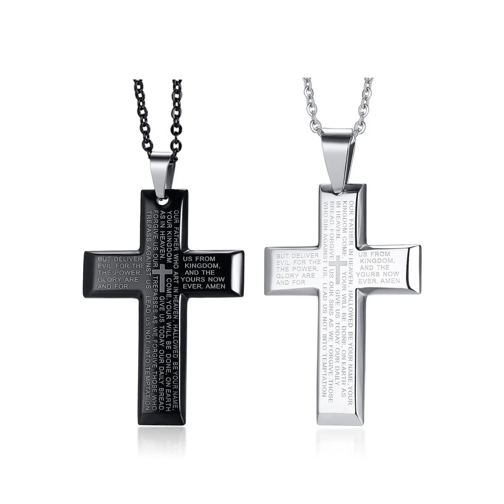 Trendy Stainless Steel Jesus Cross Pendant Necklace for Men Black/Silver Prayer Choker Link Chain Religious Christian Jewelry