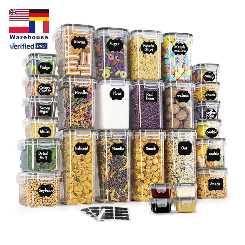 High Quality 28-Pcs Transparent Plastic Storage Container Set Modern Multiple Sizes Airtight Stackable for Kitchen Storage