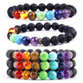 Natural Tiger Eye Lapis Lazuli Amethyst Crystal Stone Beads 7 Chakra Bracelets 8mm Turquoise Bracelet Lava Energy Yoga Bracelets