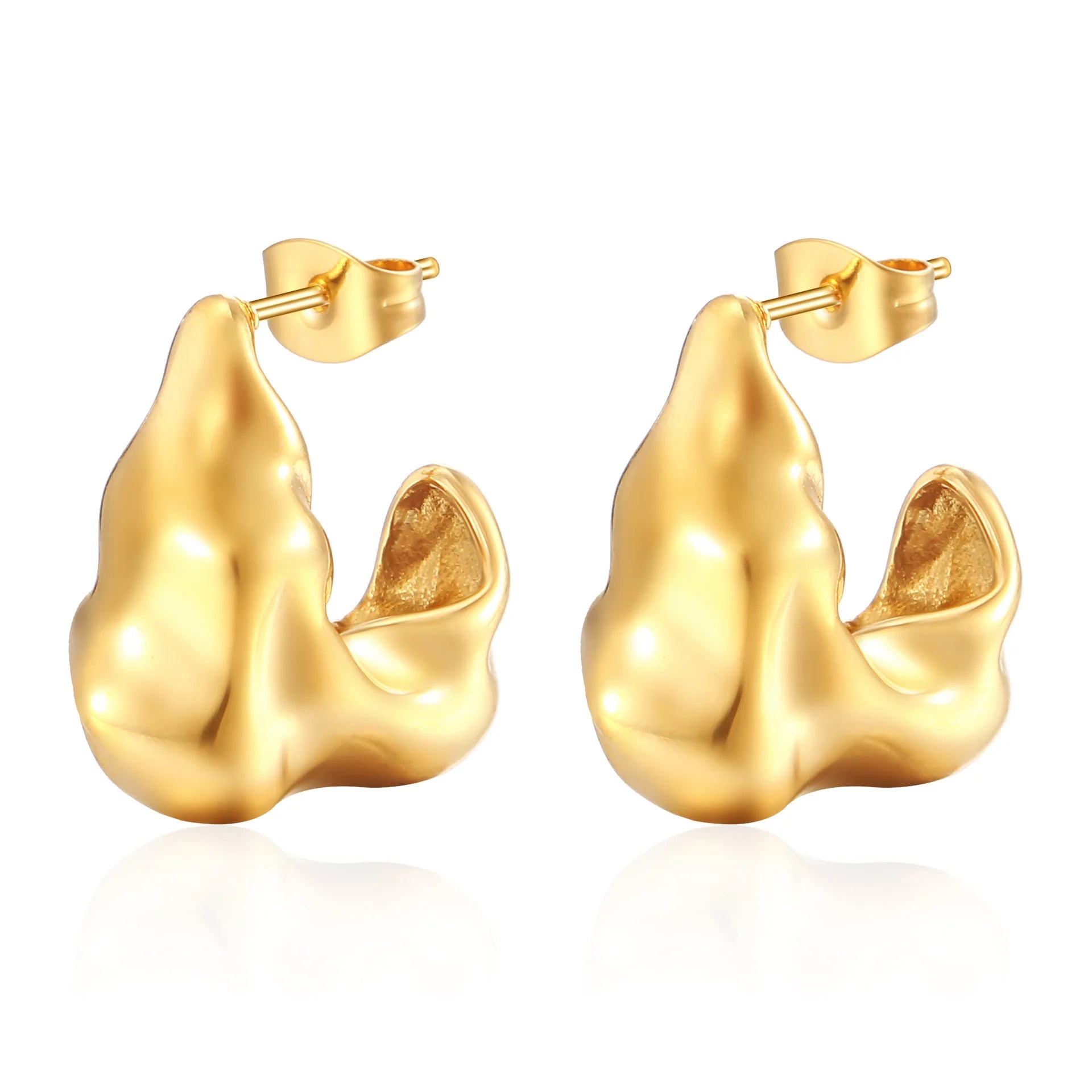 High Quality Waterproof Jewelry 316L Stainless Steel Geometric Earring Gold Plated Texture Irregular C Shape Earrings