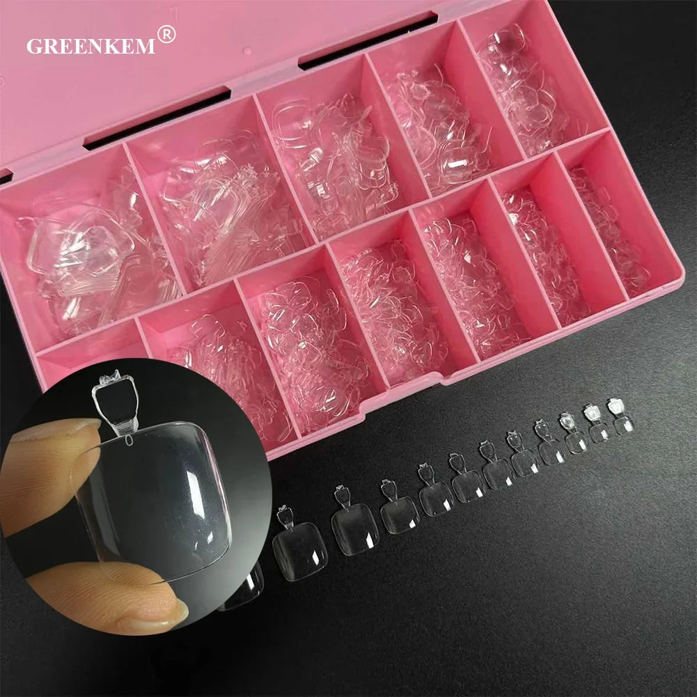 500Pcs False Toe Nails Pink Box Transparent Thin Artificial Nail Extension Art Foot Tips Full Cover Soft Gel Toe Nail Tips